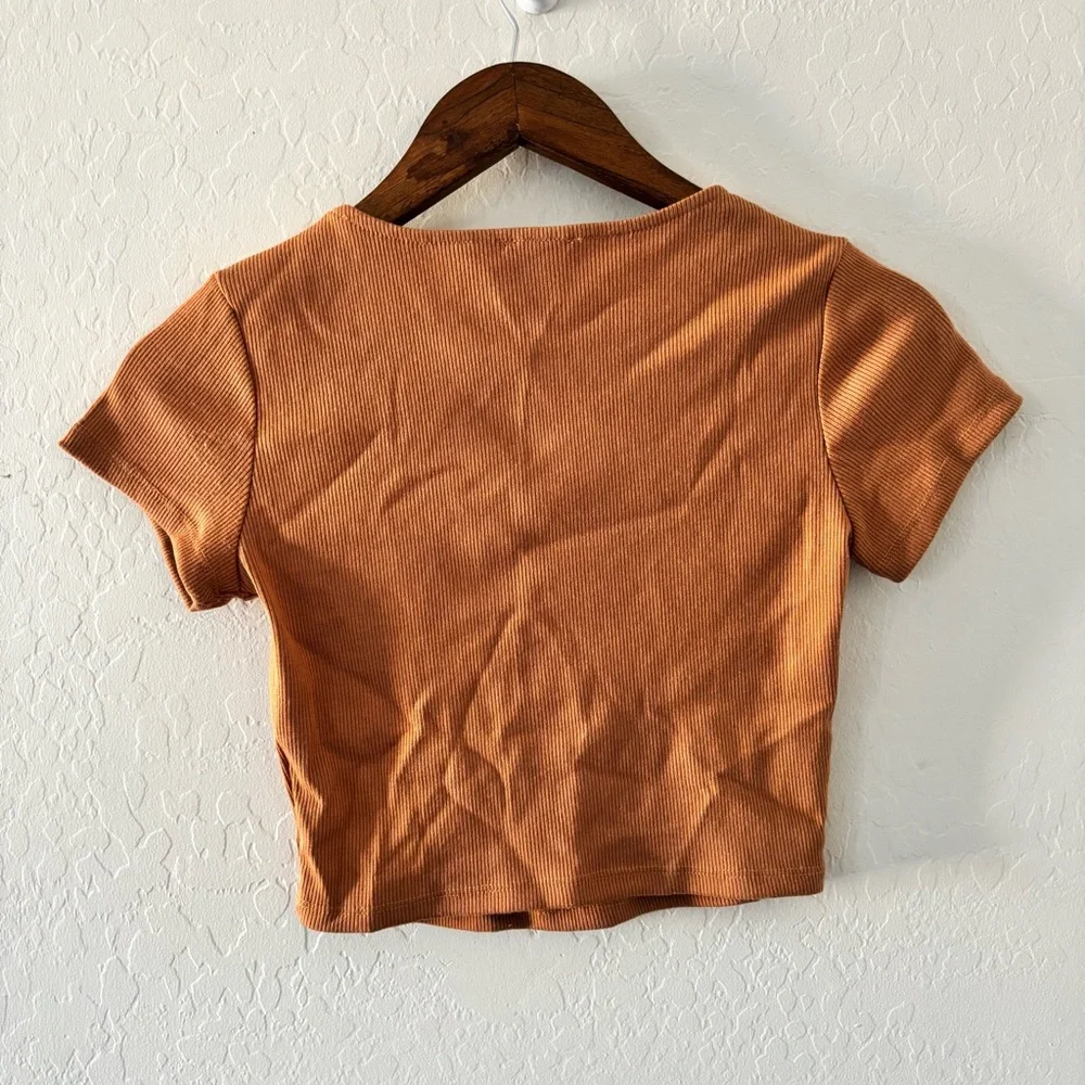 Princess Polly Ribbed Crop Top Fitted Short Sleeve Brown Size US 4‎